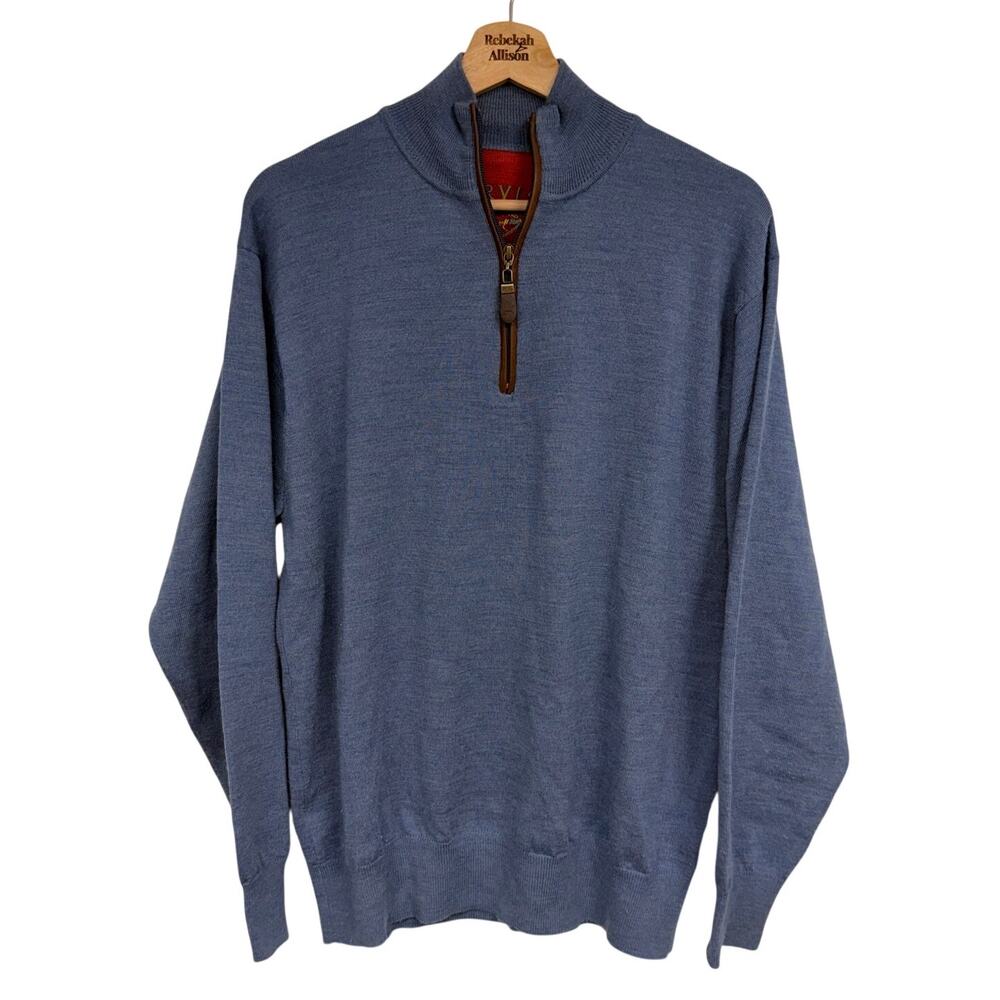 Orvis 100% Merino Wool Quarter Zip Pullover Sweater Blue SZ MEDIUM EUC Office